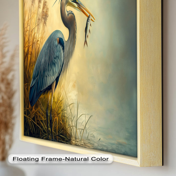 Blue Heron with Fish – Animal Oil Painting