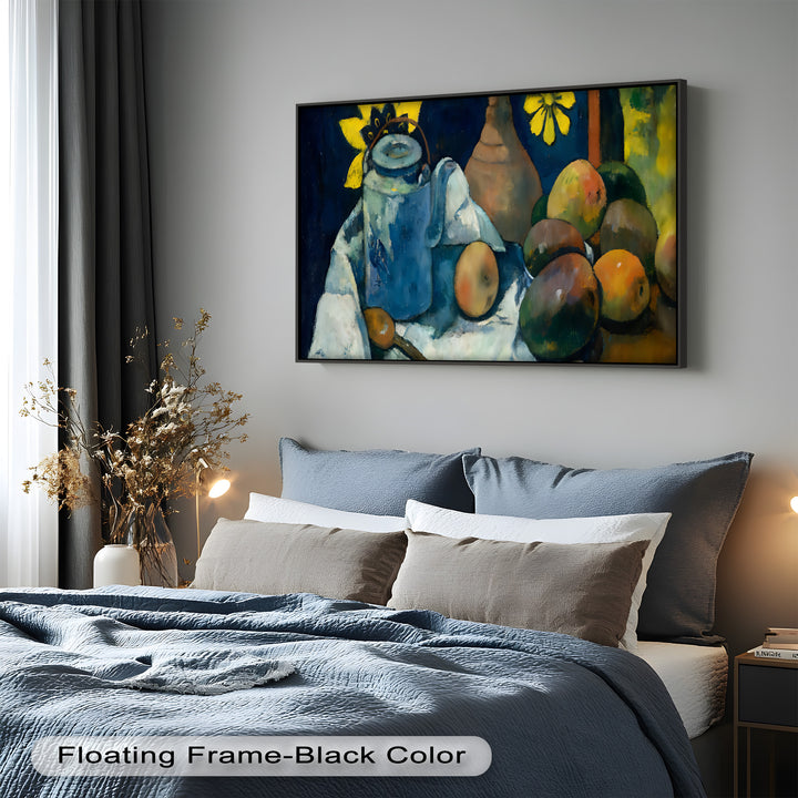 Rustikales Stillleben mit Mangos und Teekanne – Food Paintings