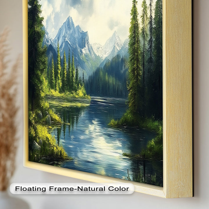Bergsee-Wald-Wandkunst – Gerahmtes Ölgemälde