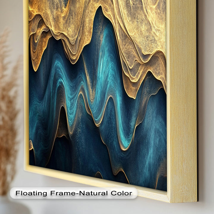 Flowing Teal & Gold Waves – Abstract Oil Painting