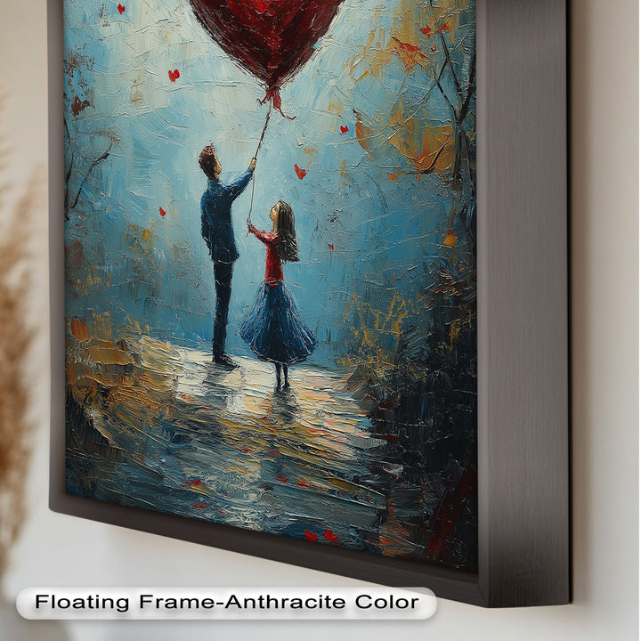 Romantic Red Heart Balloon Scene - Love Oil Painting