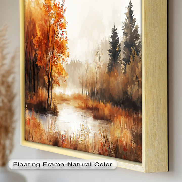 Autumn Forest Lake Wall Art – Fall Nature Oil Painting