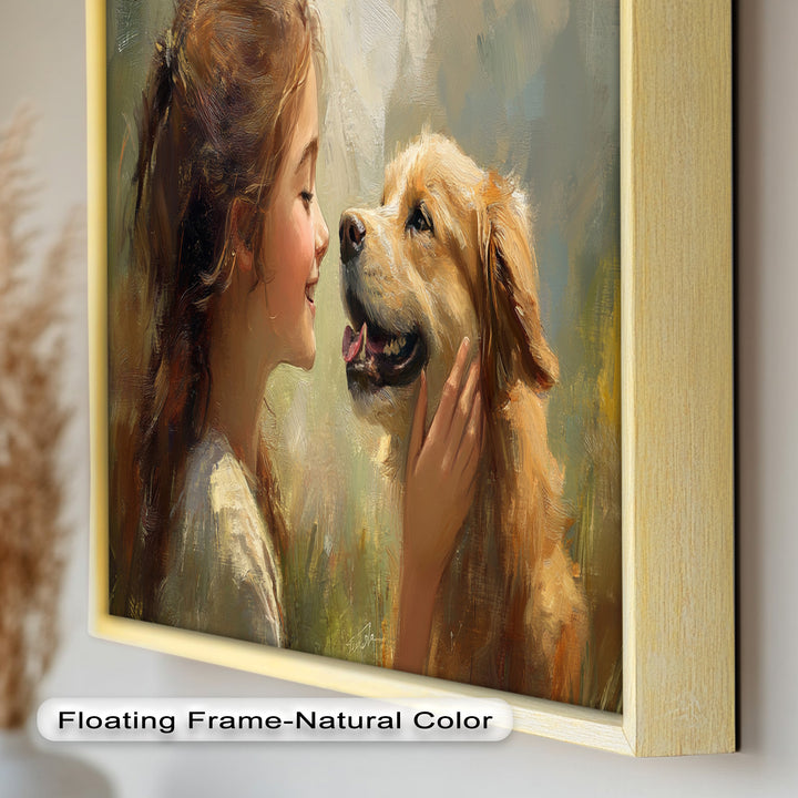 Girl and Golden Retriever in Gentle Light – Animal Oil Painting