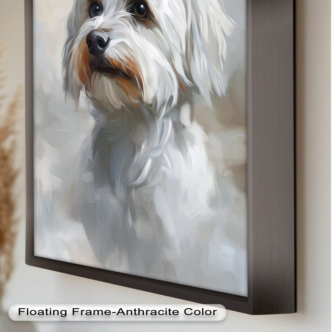 Snowy Gaze – White Maltese Portrait Animal Oil Painting