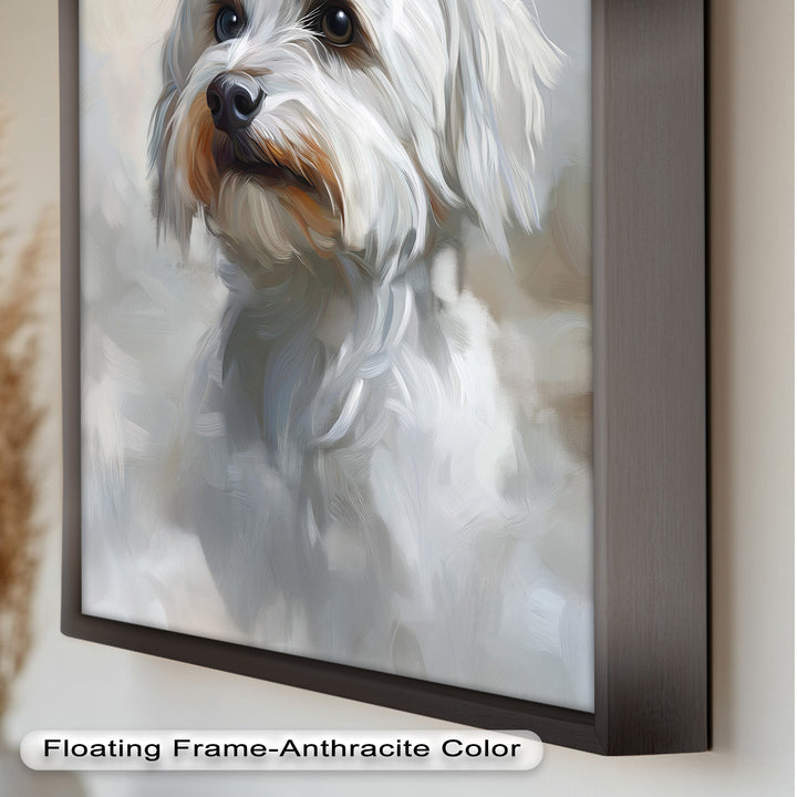 Snowy Gaze – White Maltese Portrait Animal Oil Painting