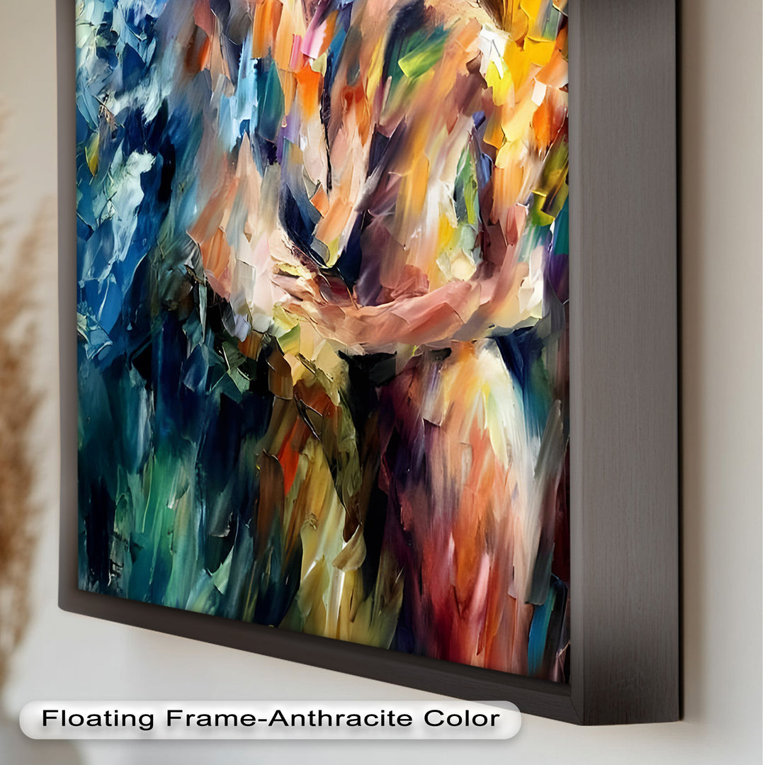 Ethereal Embrace – Abstract Lovers in a Burst of Color Oil Painting