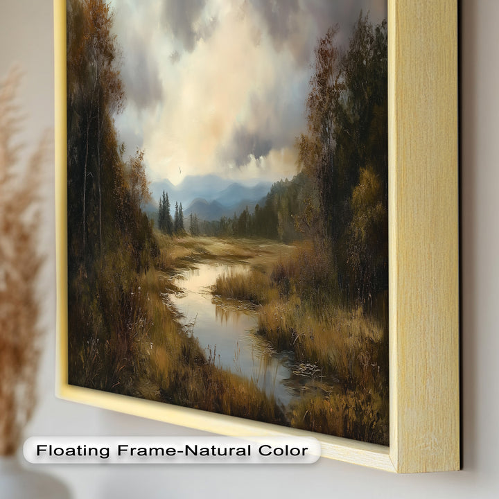 Herbstliche Flussszene Wandkunst – Landschaftsölgemälde