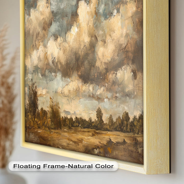 Weite Landschaft mit grauen Wolken – Ruhige Natur Ölgemälde