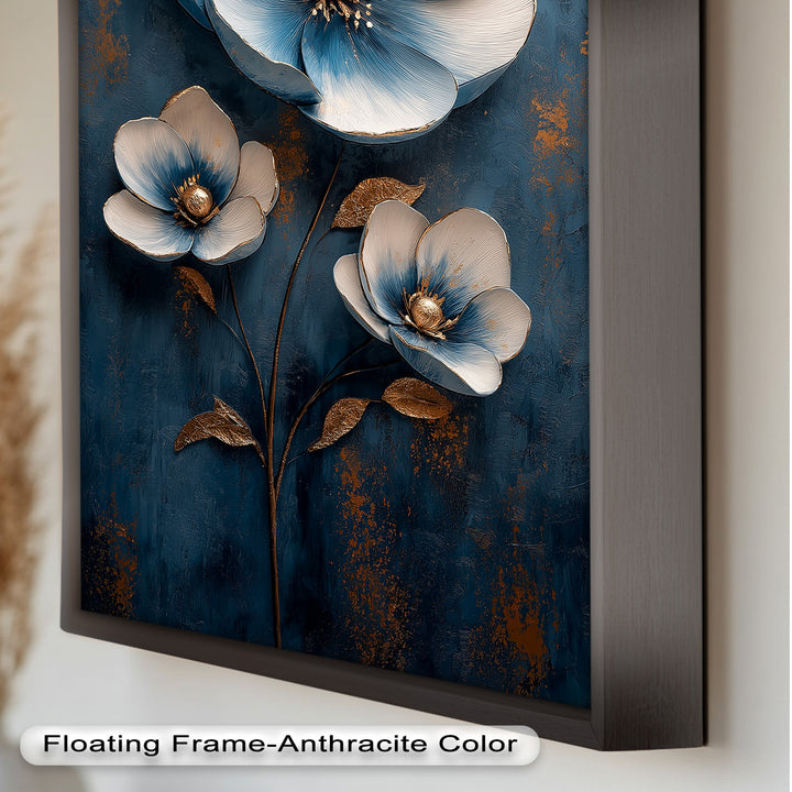 Blue and Gold Flower - Modern Oil Painting