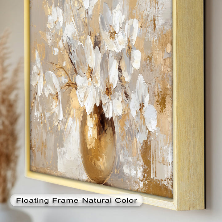 Golden Vase with White Florals – Flower Oil Painting