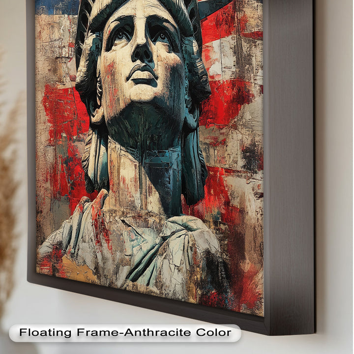 Freiheitsstatue mit amerikanischer Flagge - Patriotisches Ölgemälde
