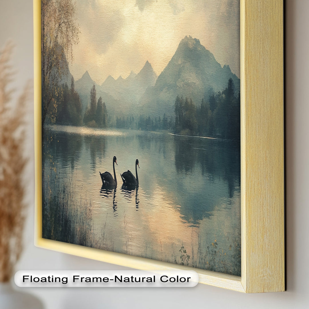 Black Swans on a Mountain Lake – Modern Oil Painting