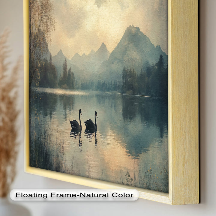 Black Swans on a Mountain Lake – Modern Oil Painting