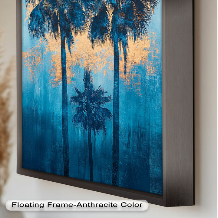 Blue Sunset Palms – Tropical Oil Painting