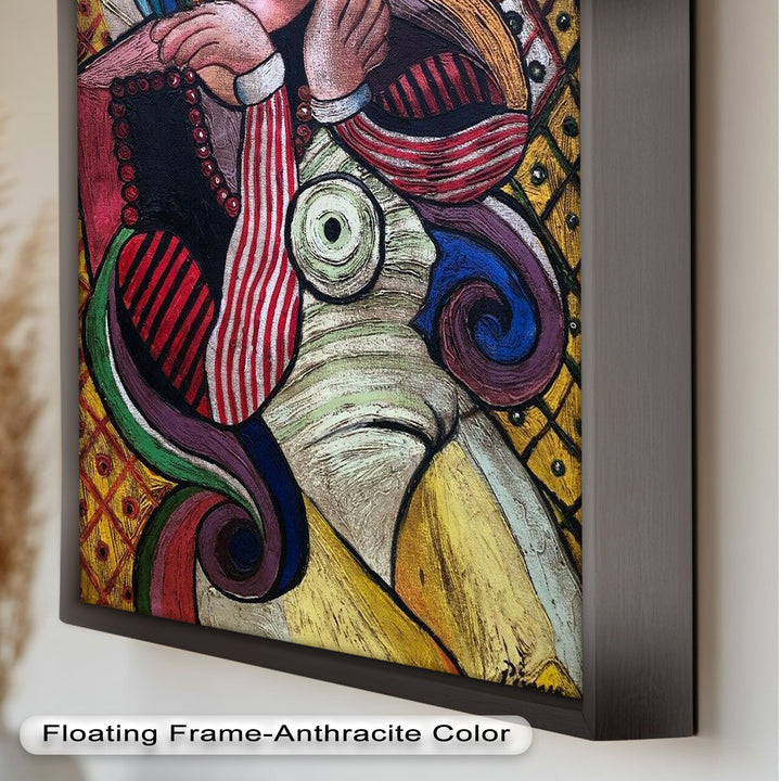 Melancholy in Stripes – Colorful Cubist Woman Portrait Picasso Oil Painting