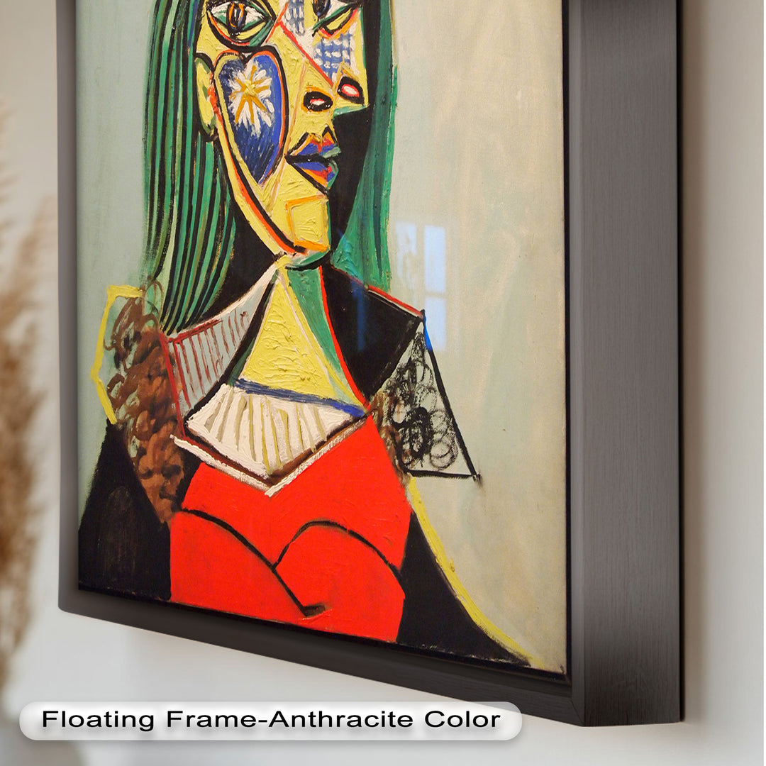 Strahlender Blick – Frau mit rotem Hut, kubistisches Porträt, Picasso-Ölgemälde