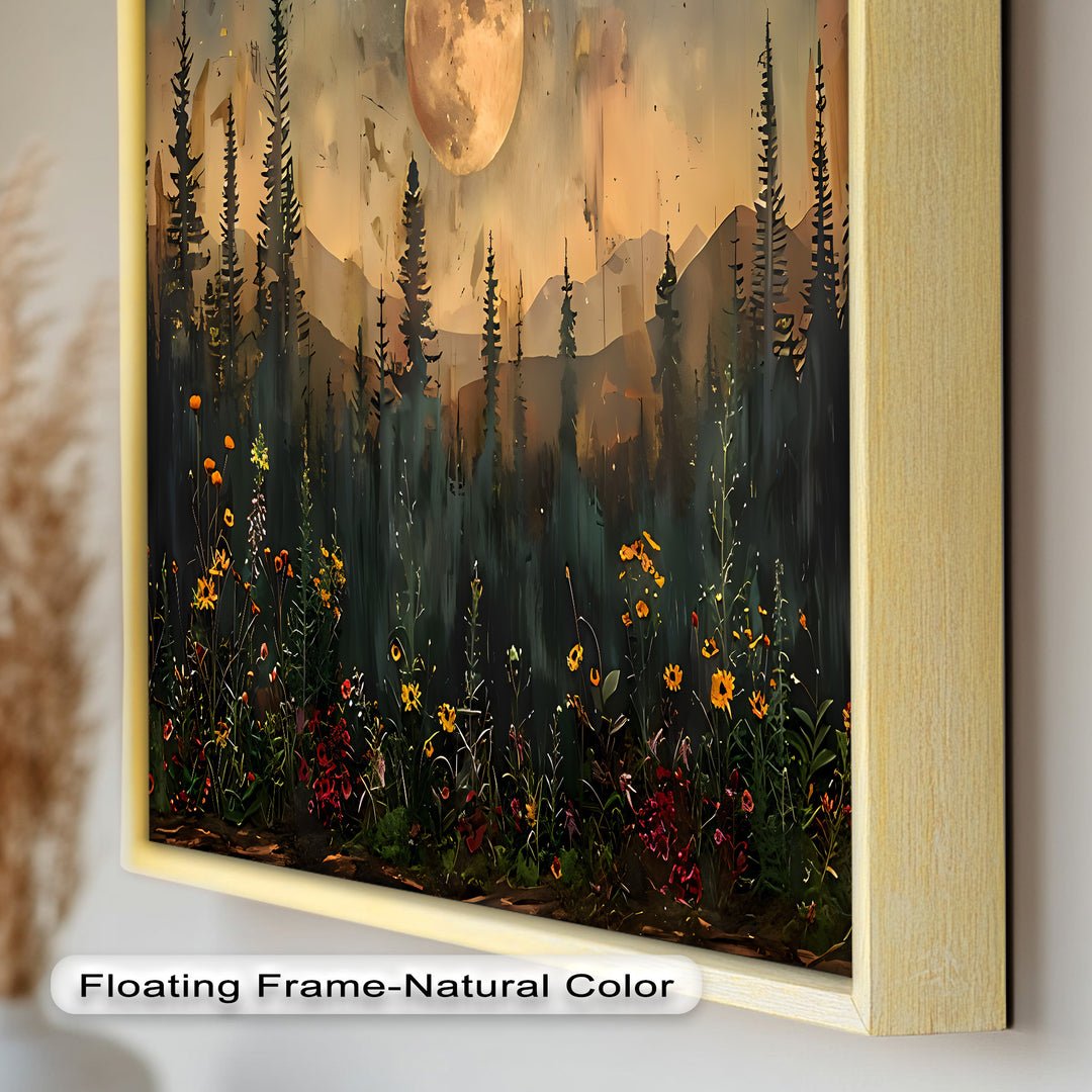 Moonlit Forest Flower Wall Art – Nature Landscape Oil Painting