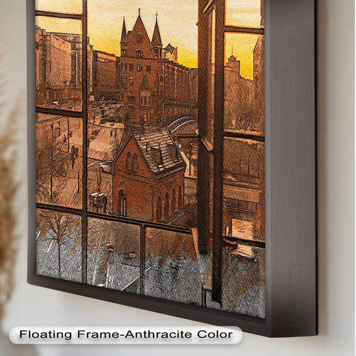 Sonnenuntergang über der Altstadt - Historisches Ölgemälde