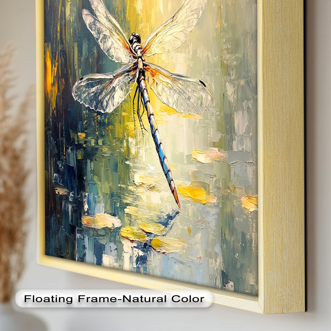 Shimmering Dragonfly Over Lily Pond – Animal Oil Painting