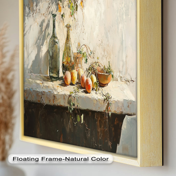Vintage Peach & Bottle – Still Life Art Oil Painting