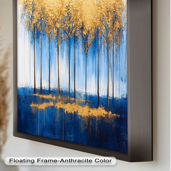 Goldene Bäume am blauen Horizont - Abstraktes Ölgemälde