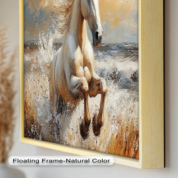White Horse Art – Gerahmtes Ölgemälde mit Pferd