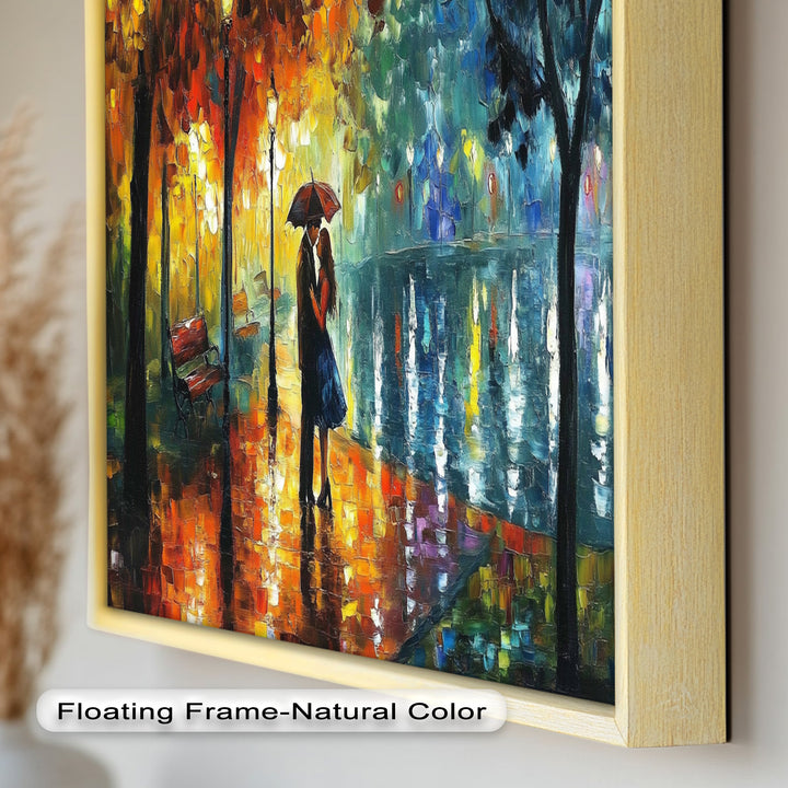Golden Glow – Lovers Beneath the Umbrella Love Oil Painting
