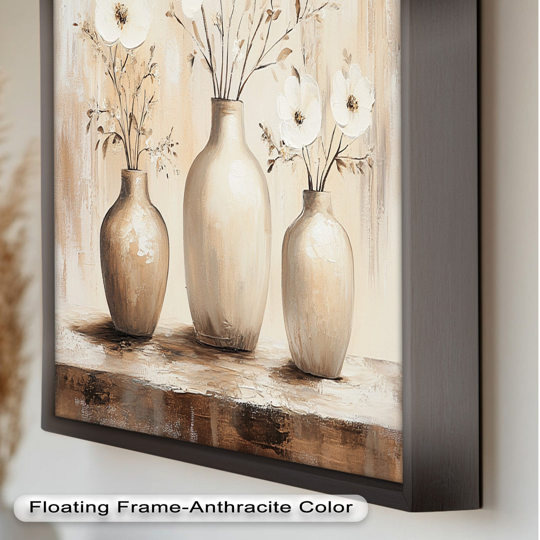 Serenity in Neutral Tones – White Floral Still Life Oil Painting