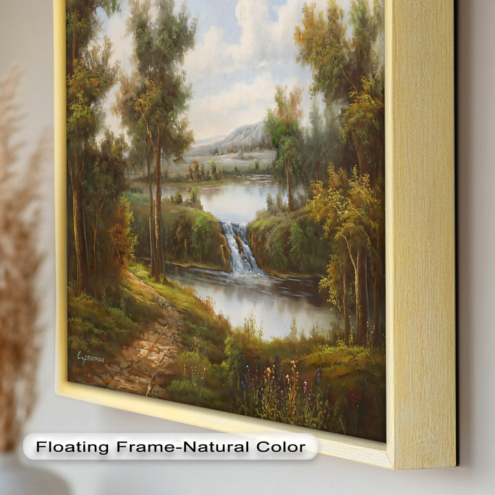 Tranquil Forest Cascade – Vintage Oil Painting