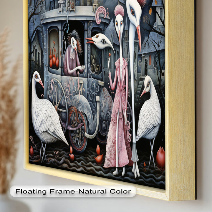 Crimson Couriers – Surreal Carriage Scene Oil Painting