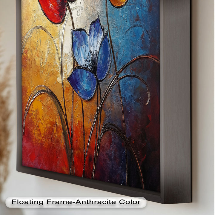 Eternal Bloom – Red, Yellow, and Blue Floral Oil Painting