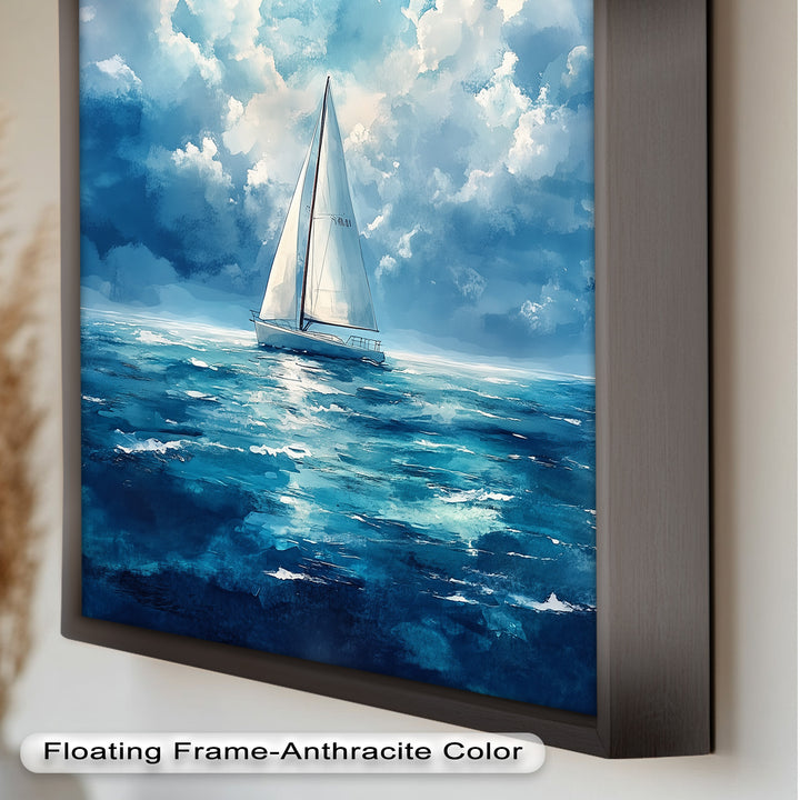 Blue Sky – White Sailboat Oil Painting