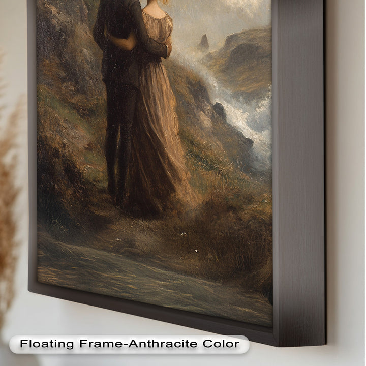 Embrace on the Cliffside – Oil Painting of Lovers in Nature