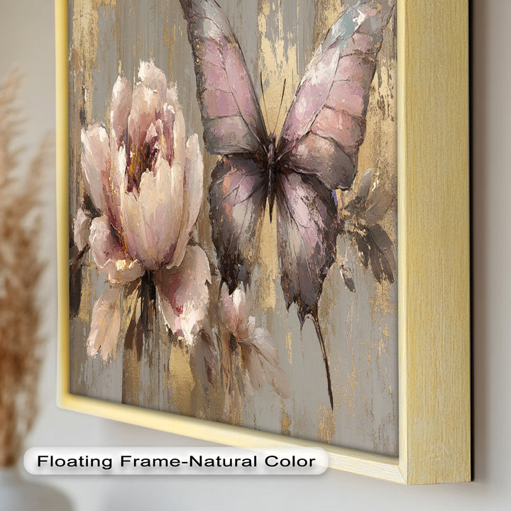 Elegant Butterfly and Peony – Pastel Floral Oil Painting
