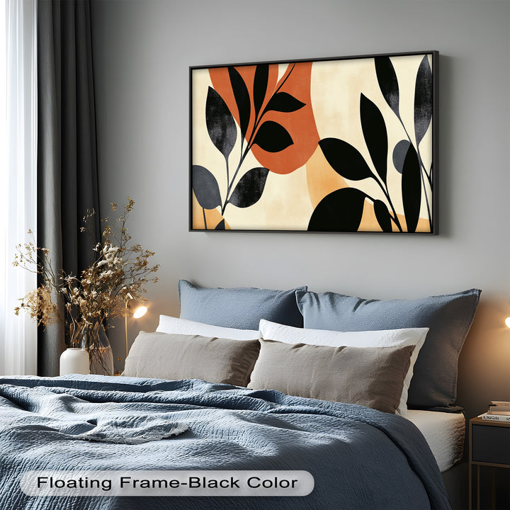 Earth-Tone Botanical Silhouette – Modern Boho Oil Painting
