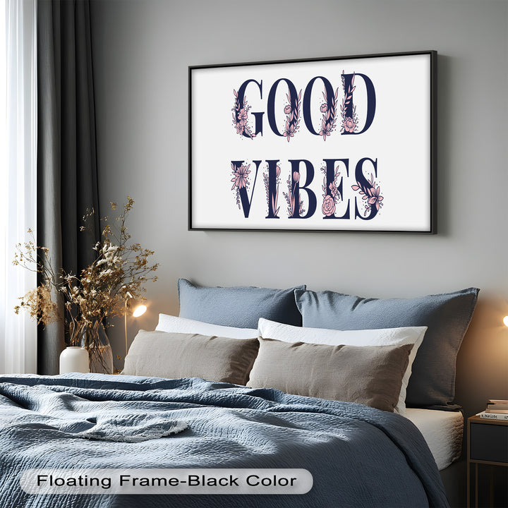 Positive Energy Oil Painting – Floral “Good Vibes” Word Art