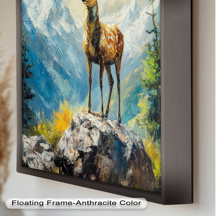 Stag in Mountain Landscape - Animal Oil Painting