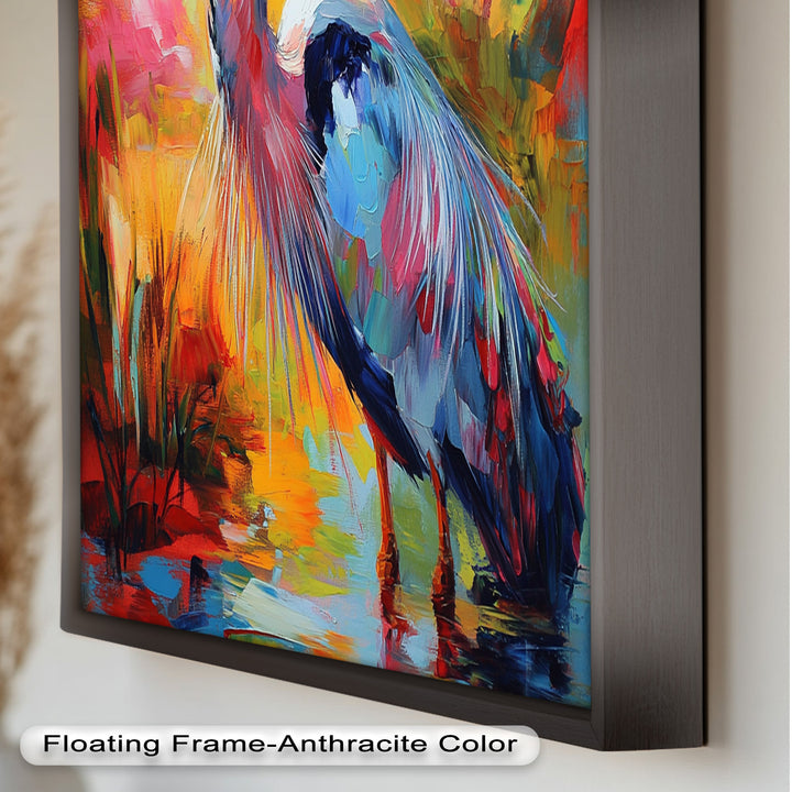 Colored Heron in Abstract Color Splash – Animal Oil Painting