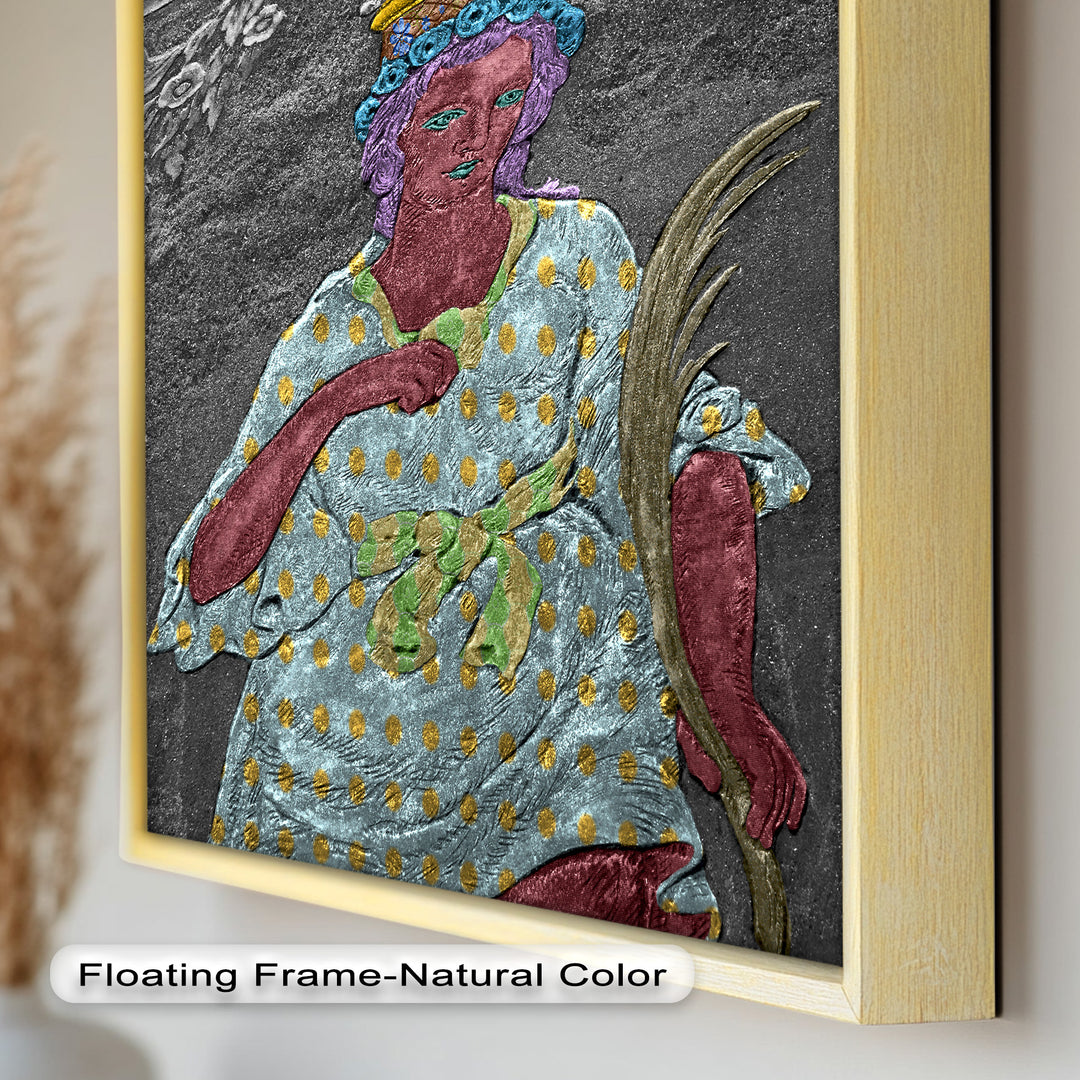 Geheiligte Blüte – Polychromes Engelrelief-Ölgemälde