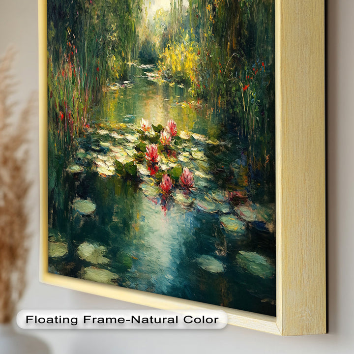 Tranquil Water Lilies in Sunlit Pond – Impressionist Oil Painting