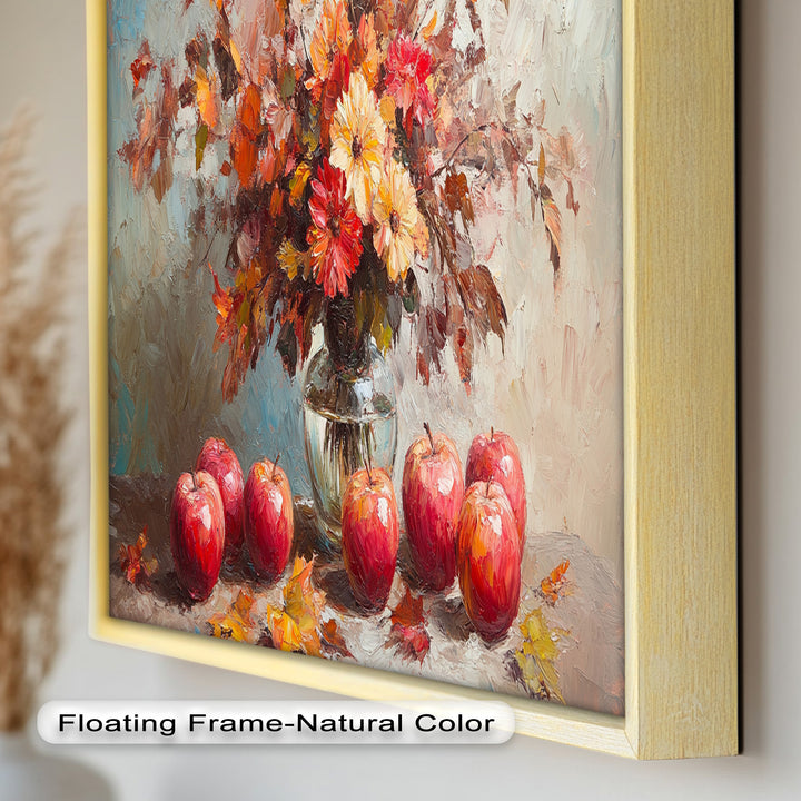 Fall Apple & Floral Still Life – Framed Oil Painting