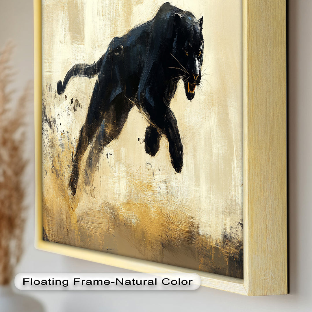 Charging Black Panther in Motion – Animal Oil Painting