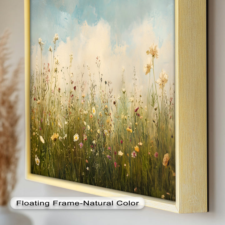 Vintage Meadow with Blooming Flowers – Serene Nature Oil Painting