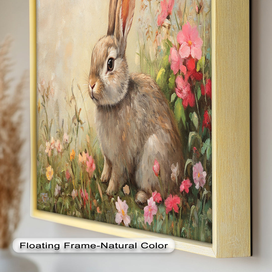 Curious Bunny Among Spring Blossoms – Animal Oil Painting