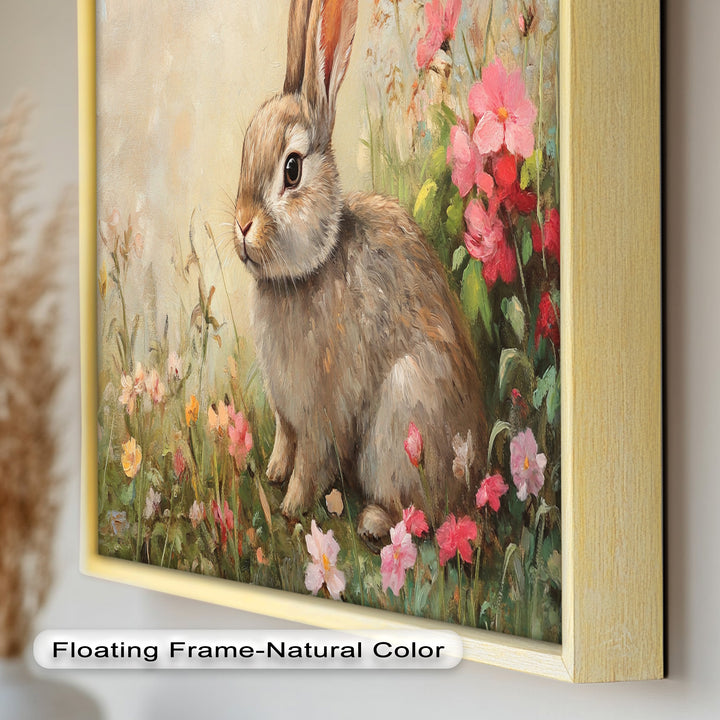 Curious Bunny Among Spring Blossoms – Animal Oil Painting