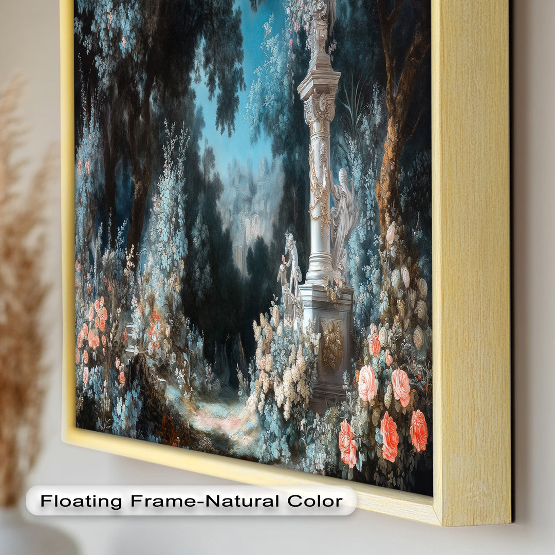 Moonlit Garden with Classical Column – Romantic Rococo Oil Painting