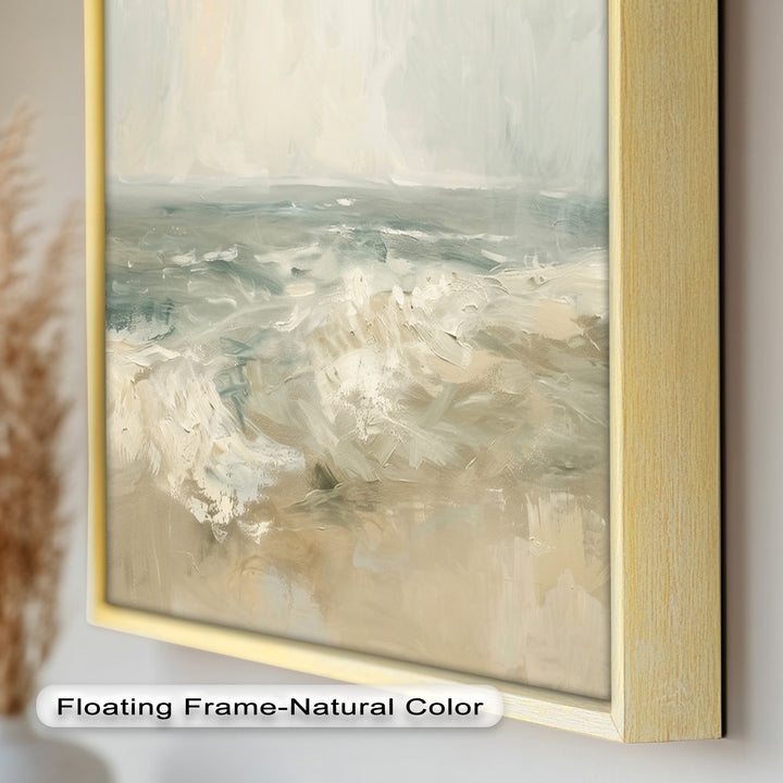 Modern Earthy Green Abstract Landscape – Coastal Serenity Oil Painting