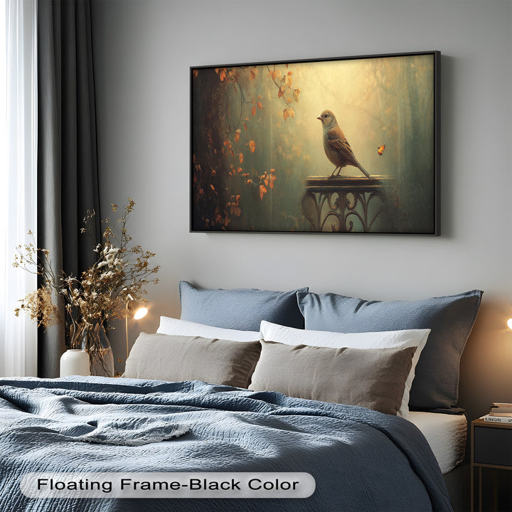Goldener Waldvogel – Boho Blumen Ölgemälde