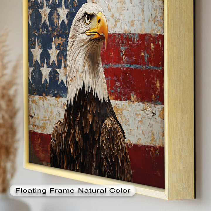 Adler mit amerikanischer Flagge – Patriotisches Ölgemälde