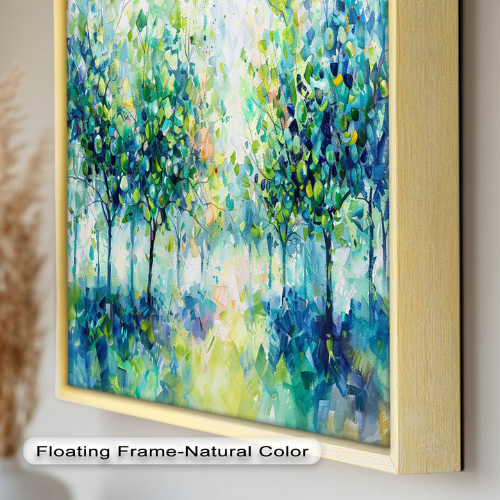 Blue & Green Forest Landscape – Abstract Nature Oil Painting